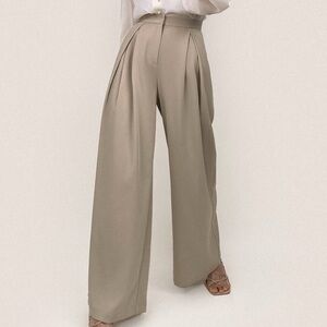 J.ING Light Tan High Waisted Pleated Wide Leg Dress Pants with Pockets Size S